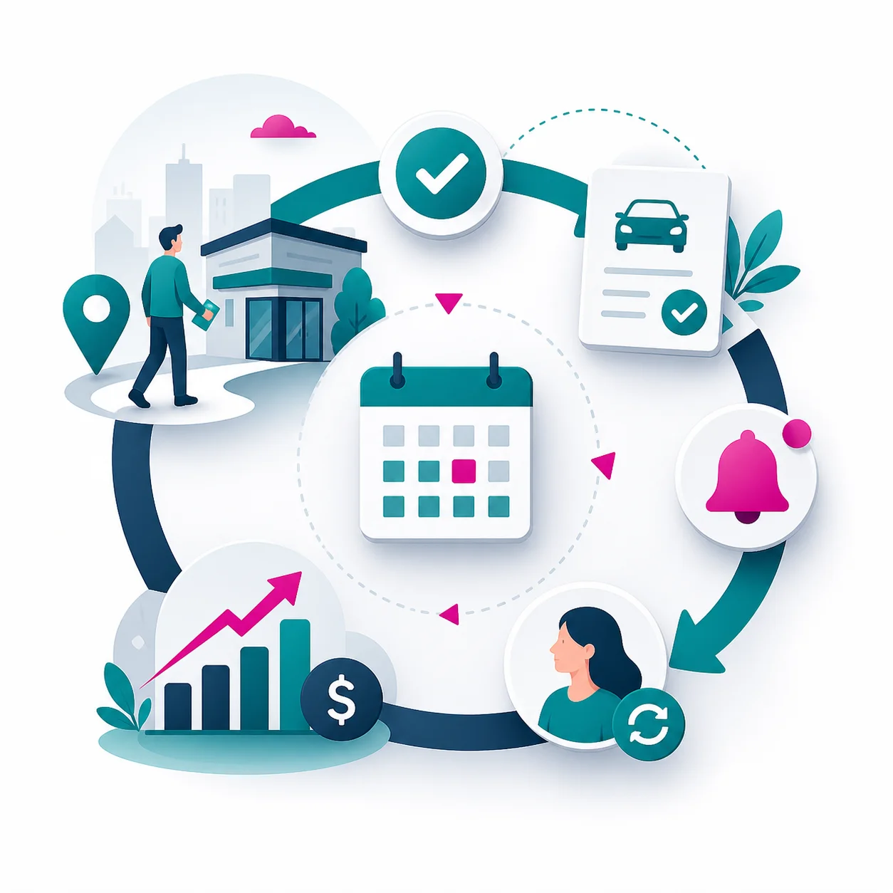 Illustration of annual renewal reminders creating a returning customer loop