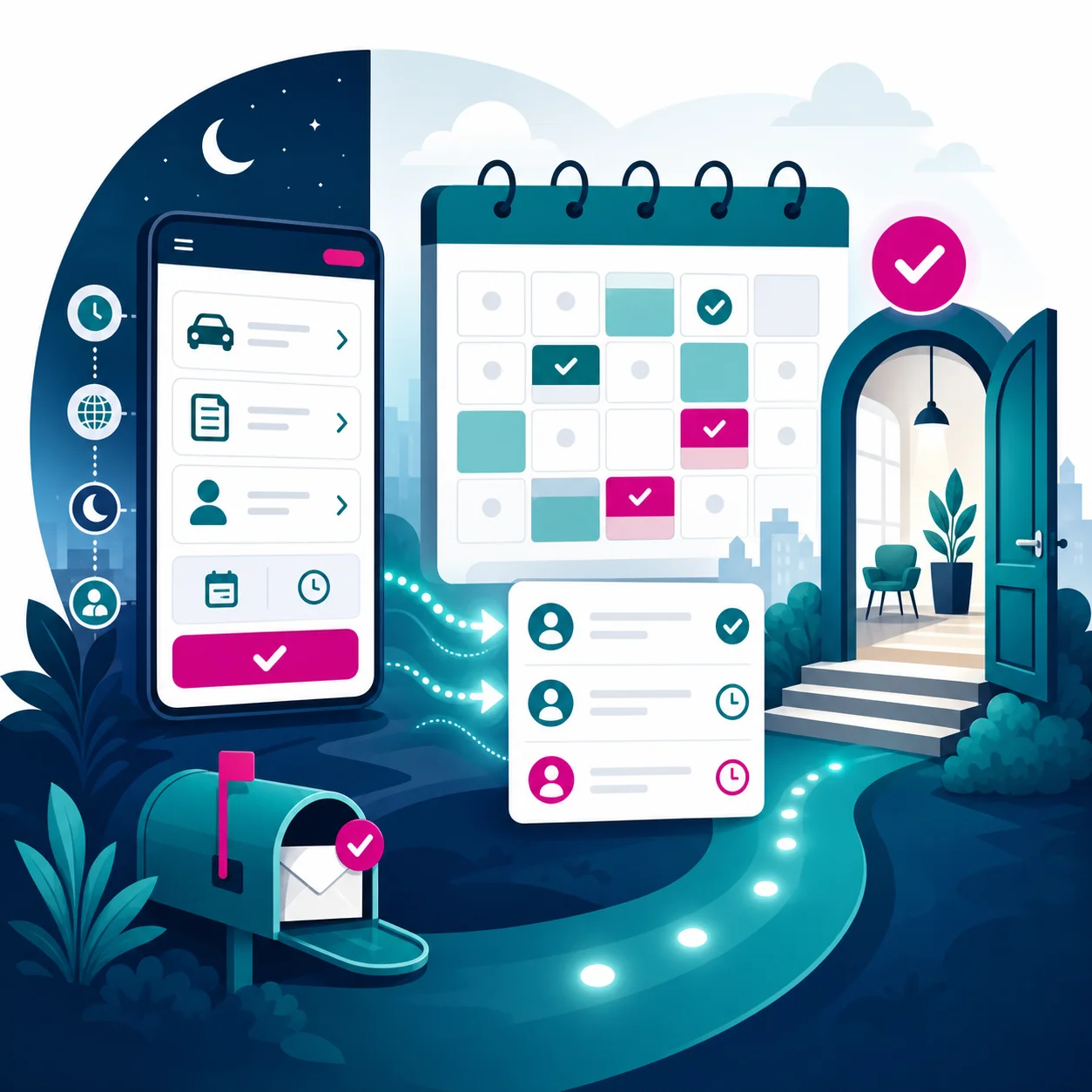 Illustration of online booking organizing appointment-ready registration leads